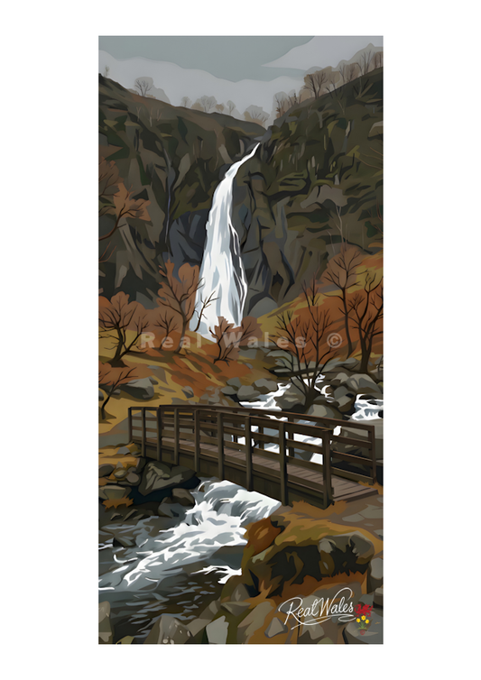 The dramatic, plunging cascade of Aber Falls cuts fiercely into the rugged foothills of the Carneddau. Long celebrated for its sheer, 120-foot drop and the ancient, moss-draped woodland that lines its valley, this hidden gorge retains a deeply untamed, primordial charm. Its relentless, silver ribbon of crashing water and the churning, mist-shrouded depths of the plunge pool offer a dynamic, restless contrast to the dark, unyielding weight of the towering, slate-grey cliffs looming ominously on either side. 
